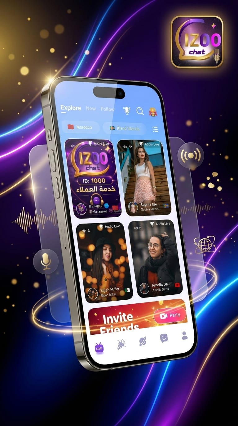 IZOO Chat explore screen with live audio rooms